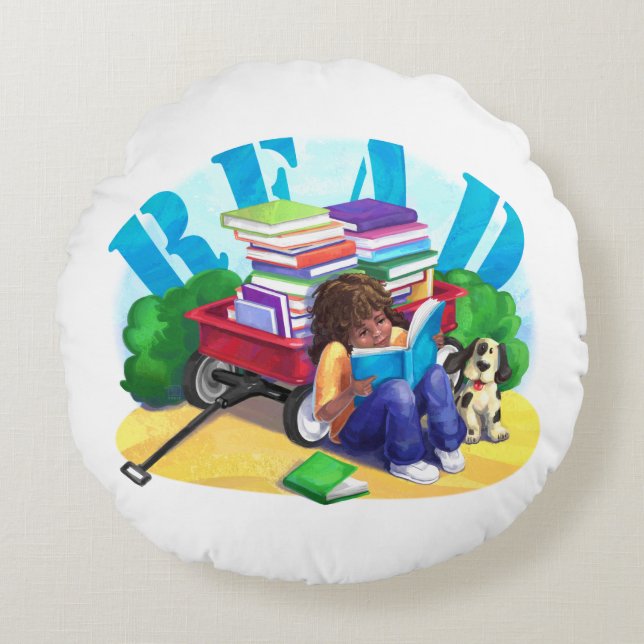 Coussins Ronds LIRE Livre Wagon Art (Devant)