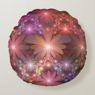 Coussins Ronds Lit De Fleurs Coloré Brillant Art Fractal Abstrait