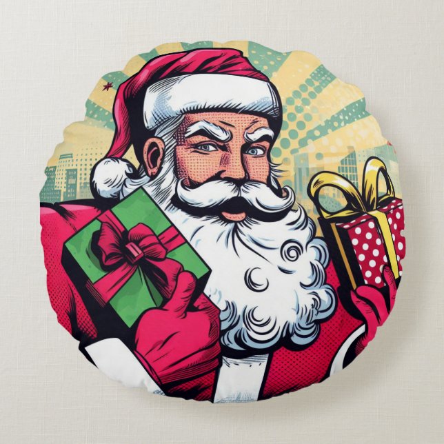 Coussins Ronds Livre de bande dessinée Père Noël/Noël (Devant)
