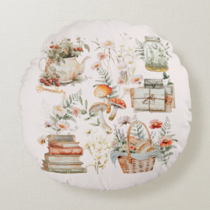Coussins Ronds Livres Champignon Floral Fantaisiste Art Cottageco