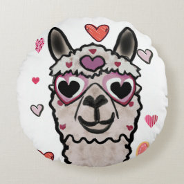 Coussins Ronds Llama Love Hearts Valentine's Throw Pillow