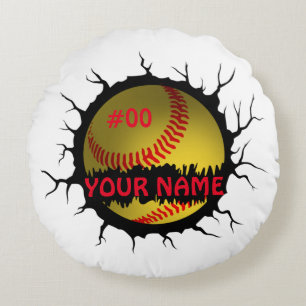 Coussins Ronds Logo Softball, Softball Nom personnalisé, Cadeau S