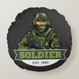 Coussins Ronds Logo Soldat Tactique – Conception d'emblème milita