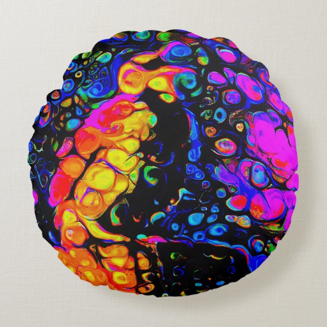 Coussins Ronds L'Oiseau Solitaire 4 : Style Art Liquide (Devant)
