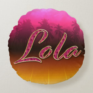 Coussins Ronds Lola prénom nom oreiller rose doré