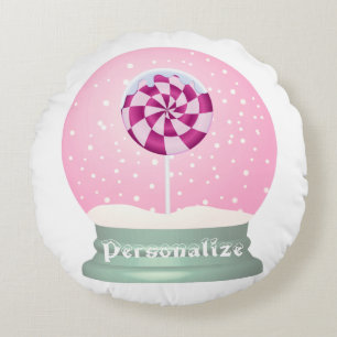 Coussins Ronds Lollipop enneigée globe mignon fille rose hiver