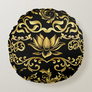 Coussins Ronds Lotus d'or et motif floral 2508