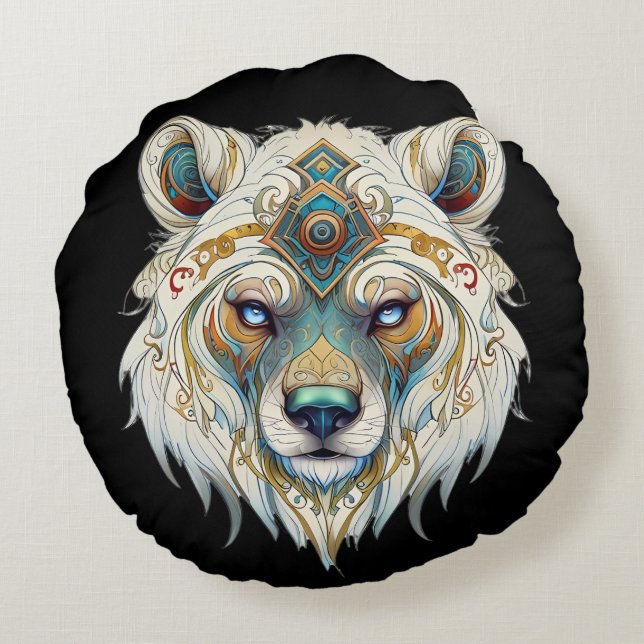 Coussins Ronds Loup spirituel amérindien (Dos)
