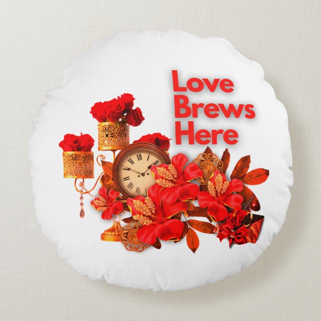 Coussins Ronds Love Brews ici (Devant)