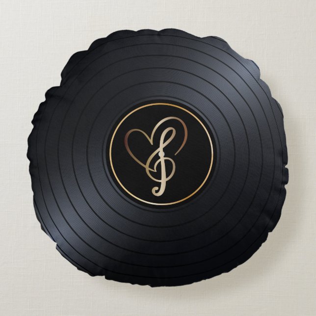 Coussins Ronds Love Music Notes Vinyl Record (Devant)