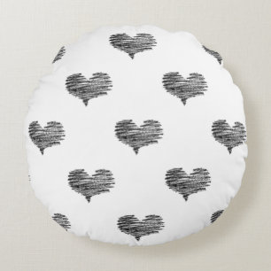 Coussins Ronds Love Valentine's Day Black Heart Sketch