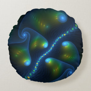 Coussins Ronds Lumières de l'Imaginaire Abstrait Bleu Vert Jaune 