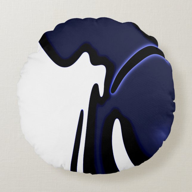 Coussins Ronds Lune bleue : Bleu Abstrait, Blanc & Noir (Devant)