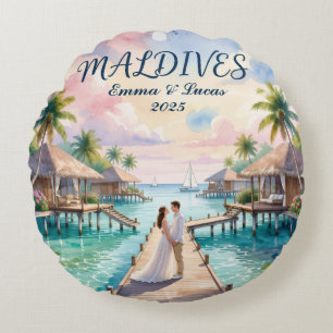 Coussins Ronds Lune de miel personnalisée aux Maldives