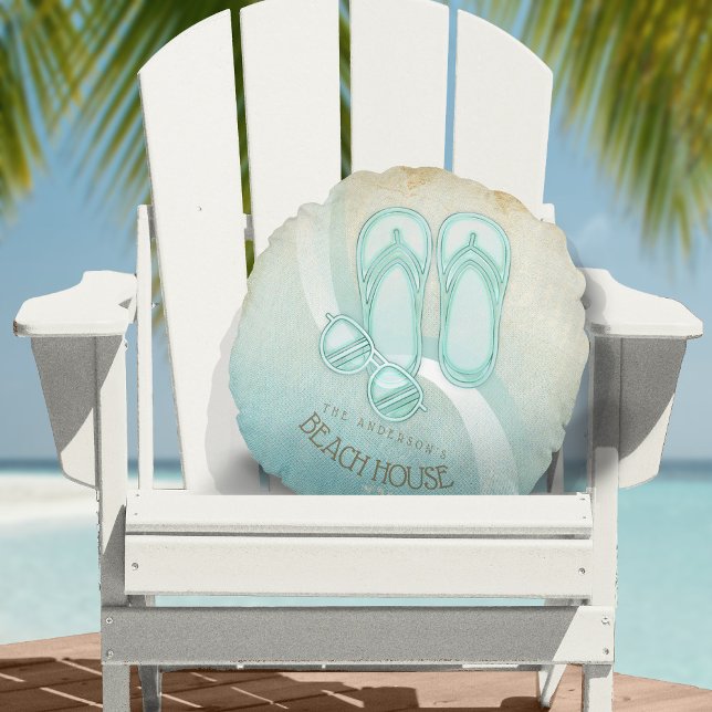 Coussins Ronds Lunettes de soleil et tongs Beach House Aqua ID623 (Créateur téléchargé)