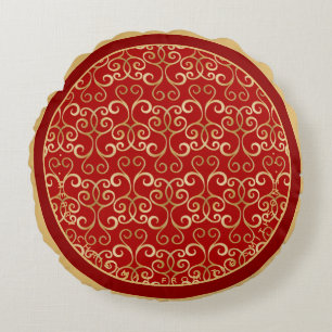 COUSSINS RONDS LUXE ROUGE ET OR NOËL DOMMASQUE PERSONNALISÉ