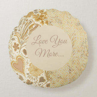 Coussins Ronds Luxe, Saint-Valentin, Je t'aime plus, Beige doré