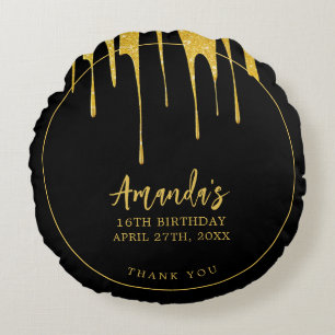 Coussins Ronds Luxueux Anniversaire 16 Ans Paillettes Dorées Coul