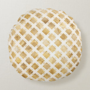 Coussins Ronds Luxueux, motif à treillis blanc or, croisillons