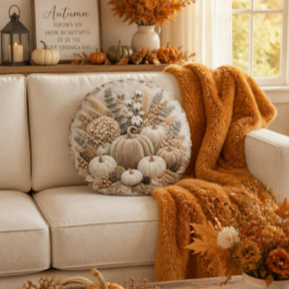 Coussins Ronds Luxury Neutral Fall Pumpkin Embroidery