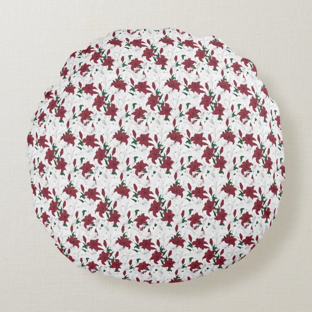 Coussins Ronds Lys de Noël rouges et blancs (Devant)