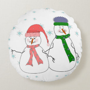 Coussins Ronds M. lunatique et Mme Snowman Snowing Winter Art