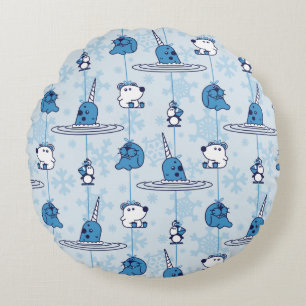 Coussins Ronds M. Narwhal Blue Snowflake Motif