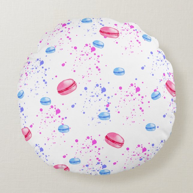 Coussins Ronds Macarons appétissants en plaques d'aquarelle (Devant)