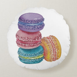 Coussins Ronds Macarons Arc-En-Ciel Cute En Aquarelle