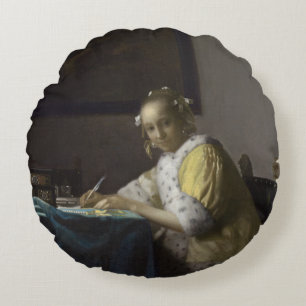 Coussins Ronds Madame Writing une lettre par Johannes Vermeer