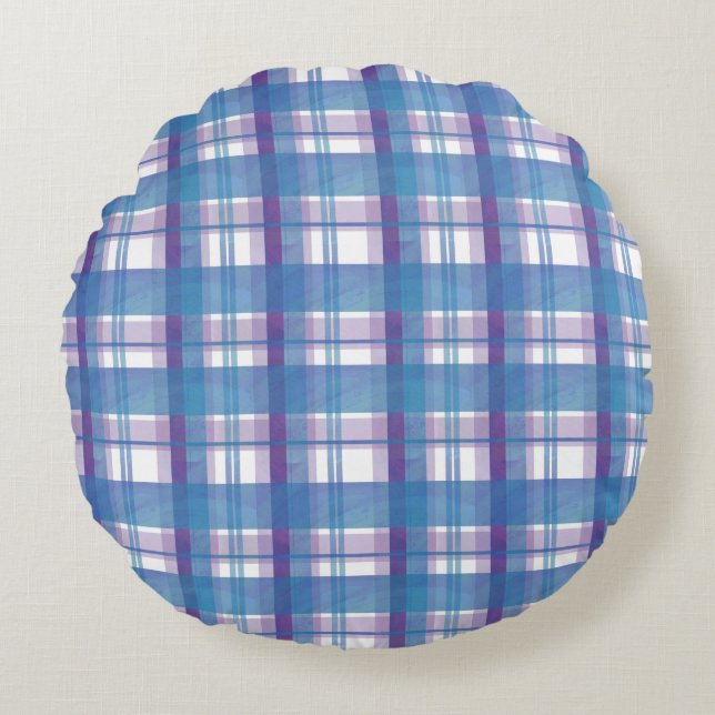 Coussins Ronds Madras Plaid Blue et Purple (Devant)