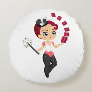 Coussins Ronds Magnétiseuse Féminine Chibi Mignonne Réalisant de