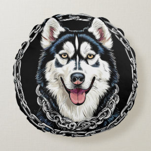 Coussins Ronds Magnifique chien husky aux couleurs audacieuses
