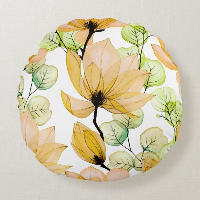 Coussins Ronds Magnolia Eucalyptus : Aquarelle Impression transpa (Devant)