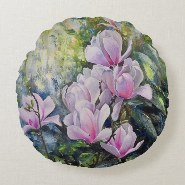Coussins Ronds Magnolia Serenity - Art Floral de Lukian (Devant)