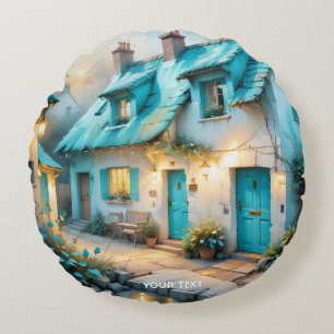 Coussins Ronds Maison Bleue Vieux Imaginaire