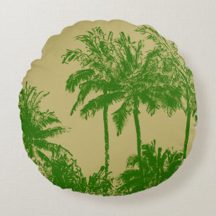 Coussins Ronds Makena Beach Palmiers esquissés hawaïens réversibl