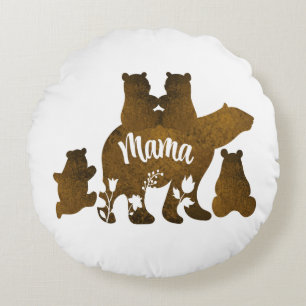 Coussins Ronds Mama Bear With 4 Cubs Maman of Four Children Cadea
