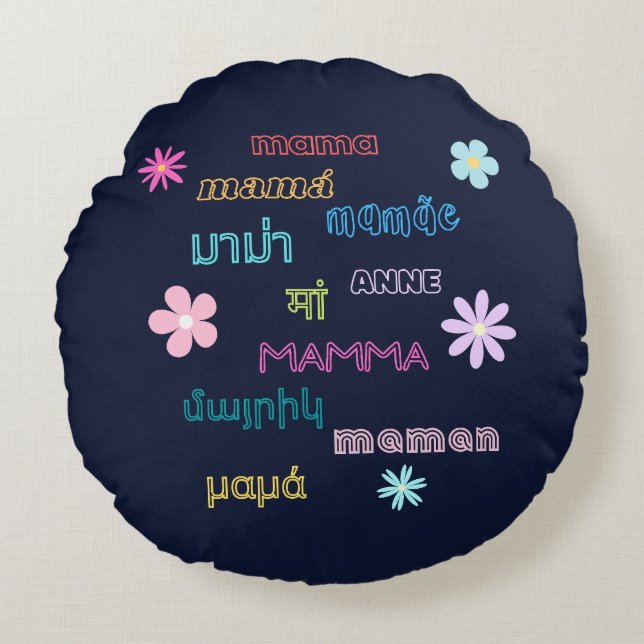 Coussins Ronds Mama Word dans différentes langues International (Devant)