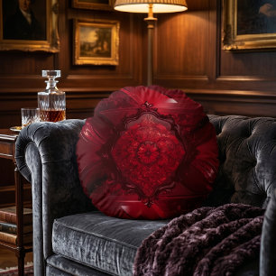 Coussins Ronds Mandala Baroque Rouge Cramoisi de Luxe