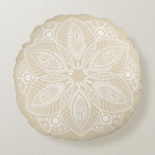 Coussins Ronds Mandala blanc exotique sur Arrière - plan beige