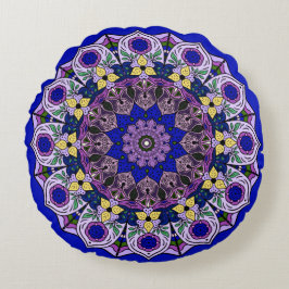 Coussins Ronds Mandala Bleuet Bleu Violet