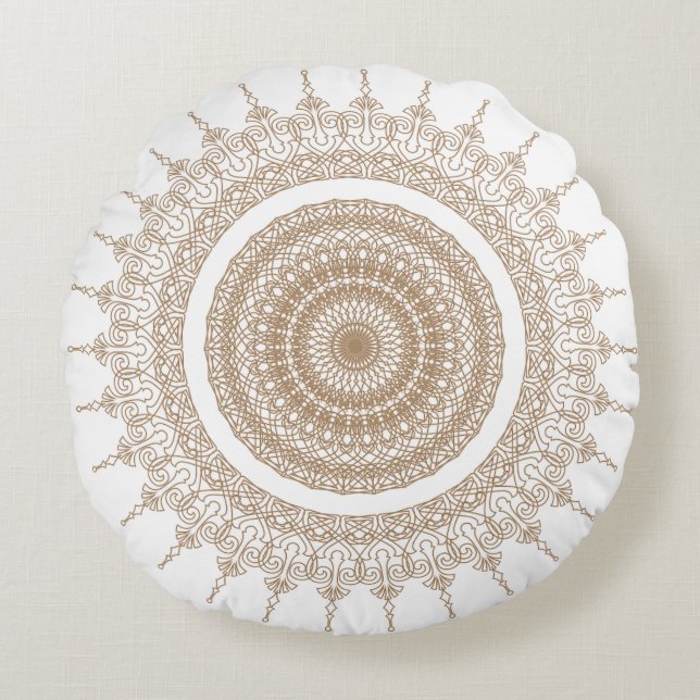 Coussins Ronds Mandala Bohemian White Boho (Devant)