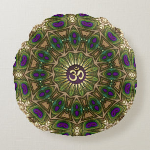 Coussins Ronds Mandala bohémien Paon OM Yoga Design Rond #16