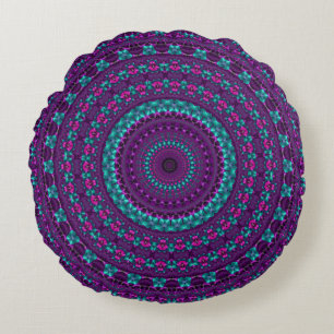 Coussins Ronds Mandala d'art numérique coloré et scintillant de t