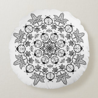 Coussins Ronds Mandala de feuille de fleur de coccinelle me