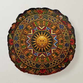 Coussins Ronds Mandala de géométrie sacrée africaine — Kente Ndeb