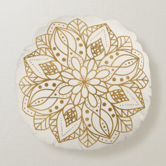 Coussins Ronds Mandala de nature en or personnalisé