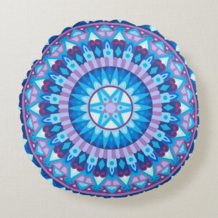 Coussins Ronds Mandala d'hiver bleu flocon de neige Géométrique M