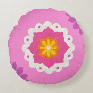 Coussins Ronds mandala d'inspiration indienne en pastel rose et v